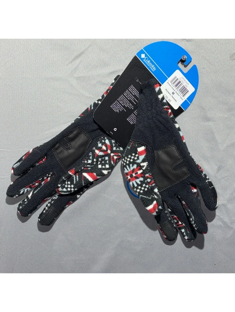 Columbia Womens Medium Knit Gloves Sweater Weather Black Red Blue Red White NWT